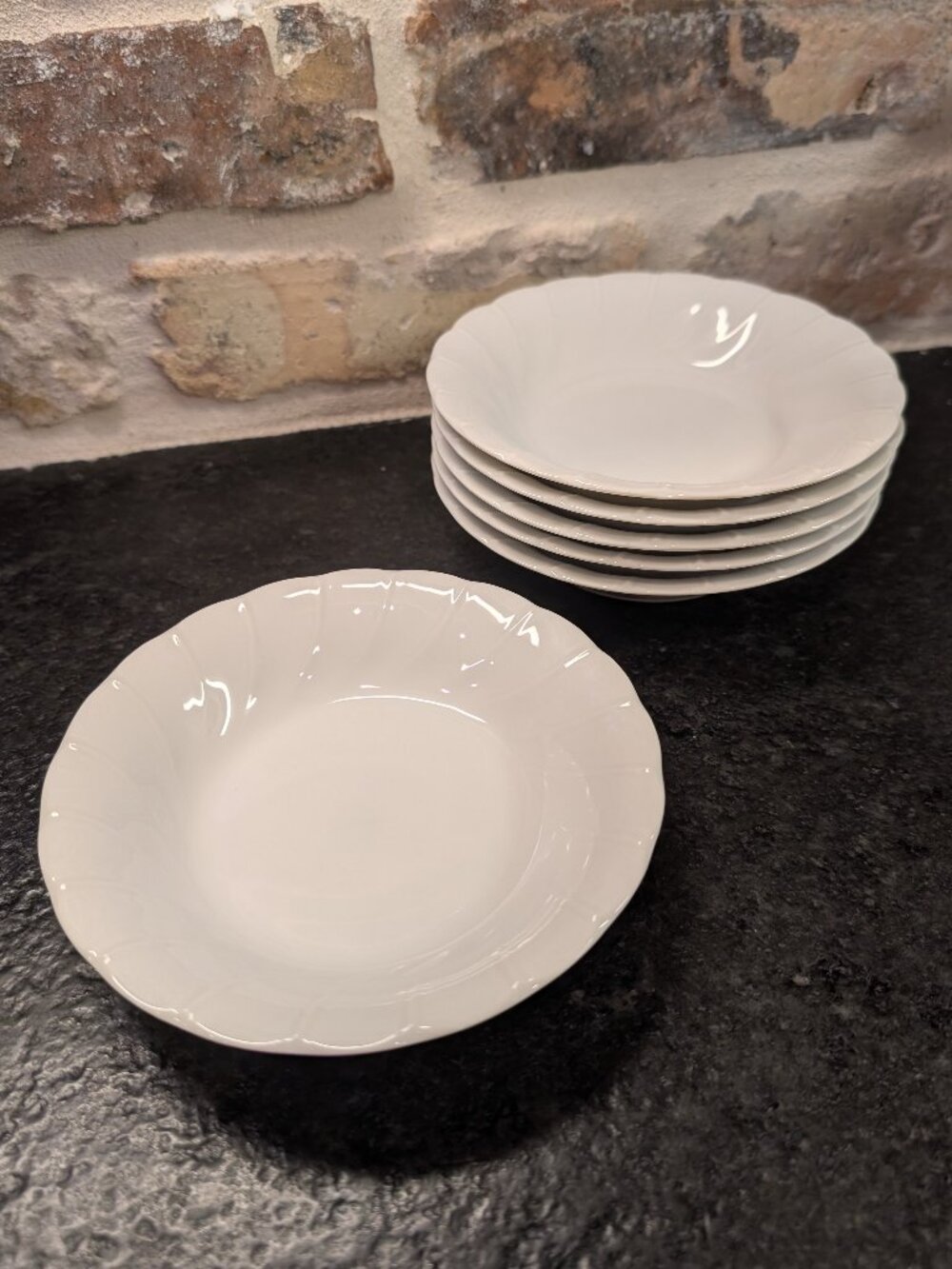 6 pcs Sheffield Bone White Swirl Porcelain Fine China Dessert Bowls - 5 5/8"